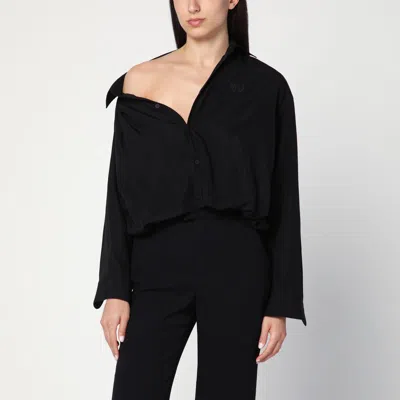 Balenciaga One-shoulder Black Shirt In Poplin