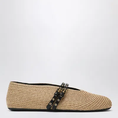 Alaïa Flat Ballerinas Natural Colour In Paper Straw