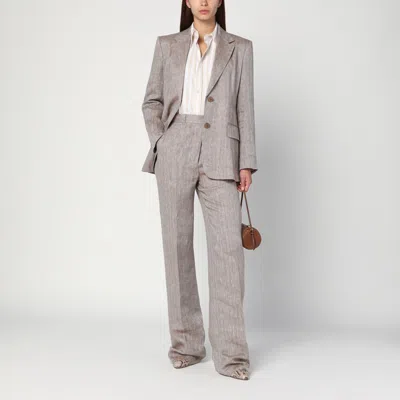 Max Mara Beige Straight Linen Pants