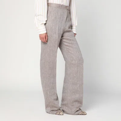 Max Mara Beige Straight Linen Pants