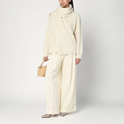 Jil Sander Ivory Sweater In Wool With Scarf