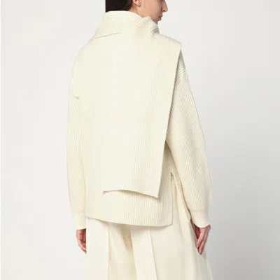 Jil Sander Ivory Sweater In Wool With Scarf