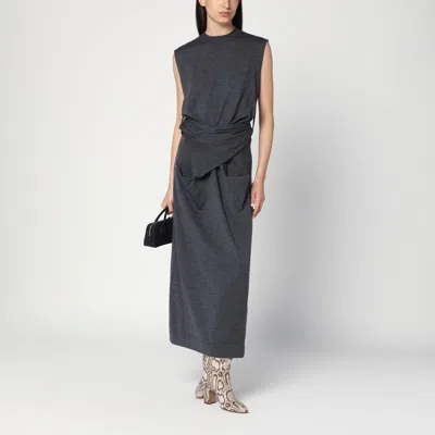 Jil Sander Gray Dress In Wool With Crossover Detail Women