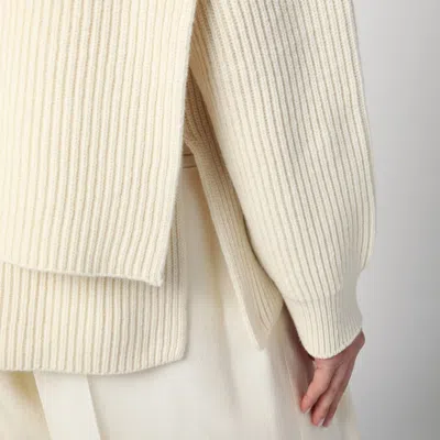 Jil Sander Ivory Sweater In Wool With Scarf