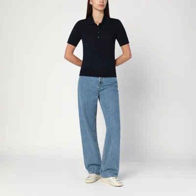 Golden Goose Navy Blue Polo In Virgin Wool Women In Black