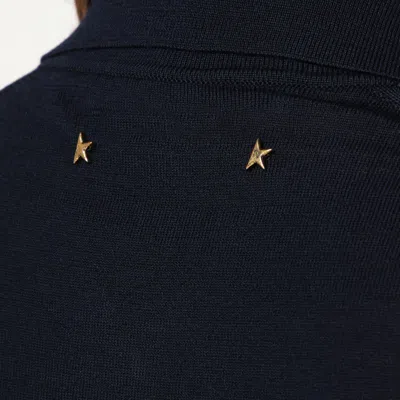 Golden Goose Navy Blue Polo In Virgin Wool Women In Black