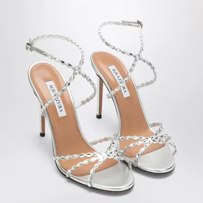 Aquazzura Love Struck Silver Sandals With Crystals In Silver