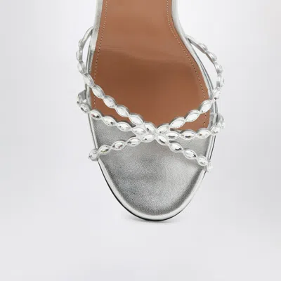 Aquazzura Love Struck Silver Sandals With Crystals In Silver