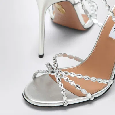 Aquazzura Love Struck Silver Sandals With Crystals In Silver