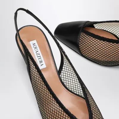 Aquazzura Margot 45 Leather And Mesh Slingback Pumps In Black