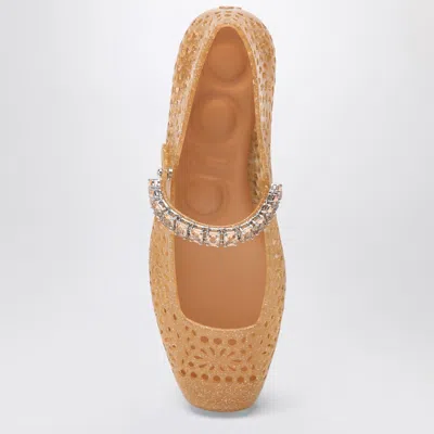 Jimmy Choo The Jelly Transparent Beige Ballet Flats With Crystals In Gold