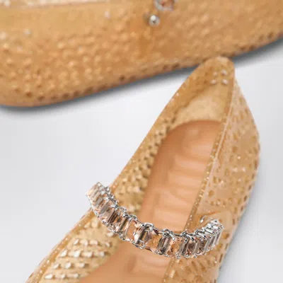 Jimmy Choo The Jelly Transparent Beige Ballet Flats With Crystals In Gold