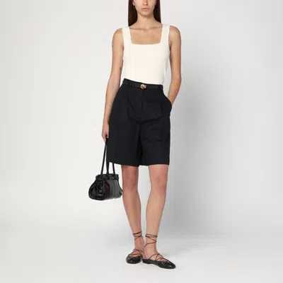 Weekend Max Mara Black Bermuda Shorts In Cotton And Linen