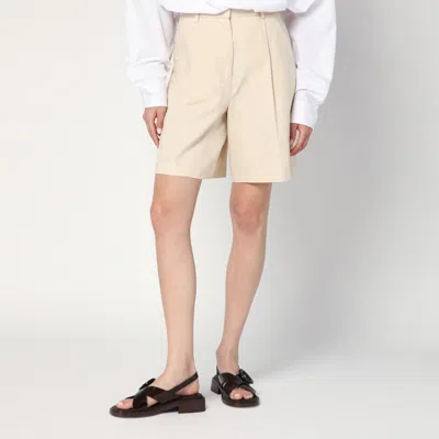 Weekend Max Mara Beige Bermuda Shorts In Cotton And Linen