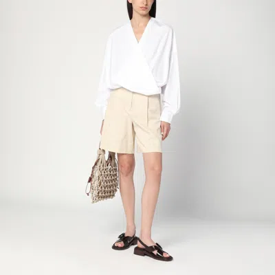 Weekend Max Mara Beige Bermuda Shorts In Cotton And Linen
