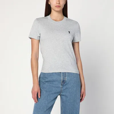 Ami Alexandre Mattiussi Ami Grey Organic Cotton T-shirt With Signature Monogram Motif