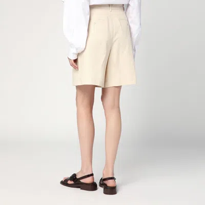 Weekend Max Mara Beige Bermuda Shorts In Cotton And Linen