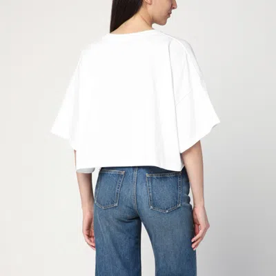 Chloé White Cropped T-shirt With Logo Lettering Print In Cotton Woman In White