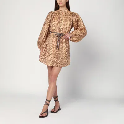 Zimmermann Leopard Print Short Dress In Linen