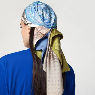 Ferragamo Silk Scarf Feather Motif Square Shape In Multi