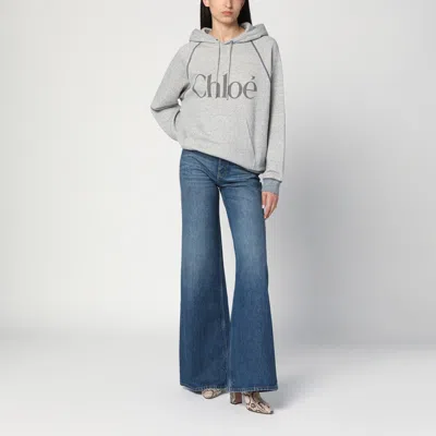 Chloé Hooded Cotton Blend Sweatshirt With Kangaroo Pocket In Gray