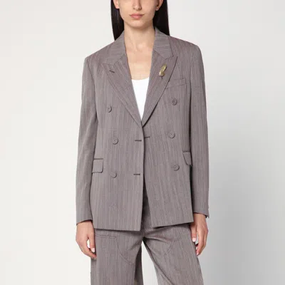 Golden Goose Light Brown Double-breasted Jacket In Chevron Wool Blend Women