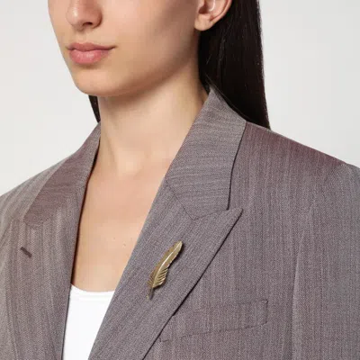 Golden Goose Light Brown Double-breasted Jacket In Chevron Wool Blend Women