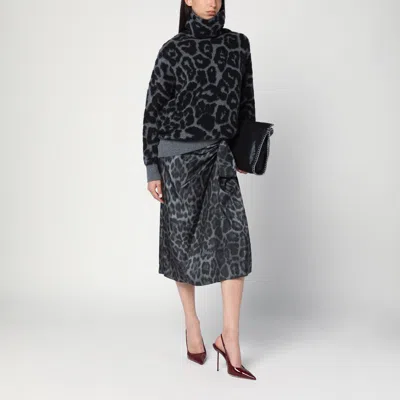 Stella Mccartney Gonna Midi Leopardata Con Nodo In Black