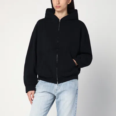 Balenciaga Washed Black Flipped Uni Regular Fit Zip Hoodie In Black