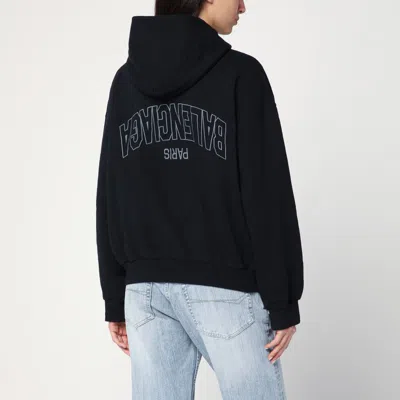 Balenciaga Washed Black Flipped Uni Regular Fit Zip Hoodie In Black