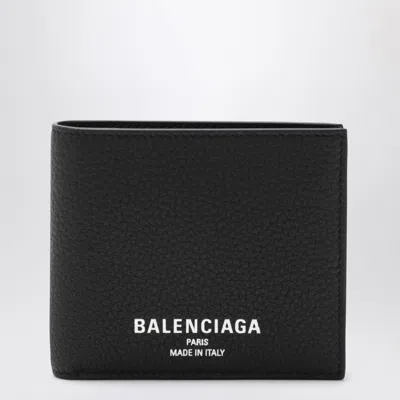 Balenciaga Black Bi-fold Credit Wallet In Hammered Leather Men