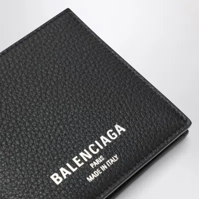 Balenciaga Black Bi-fold Credit Wallet In Hammered Leather Men