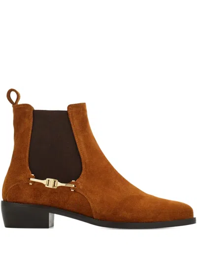 Ferragamo F Buckle Chelsea Boot In Brown