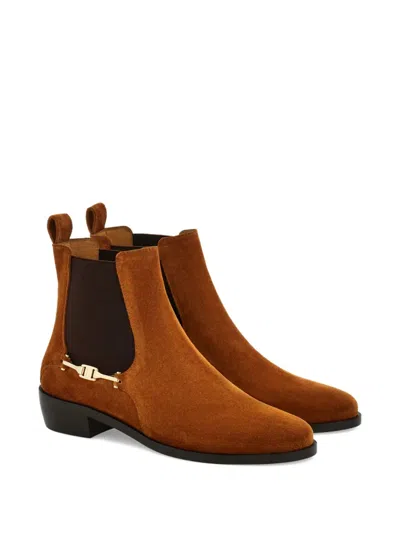 Ferragamo F Buckle Chelsea Boot In Brown