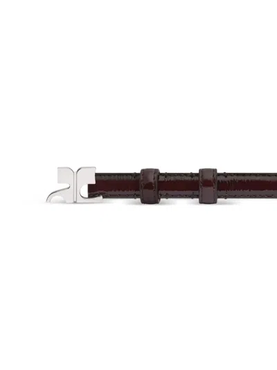 Courrèges Viper Effect Leather Belt In Brown