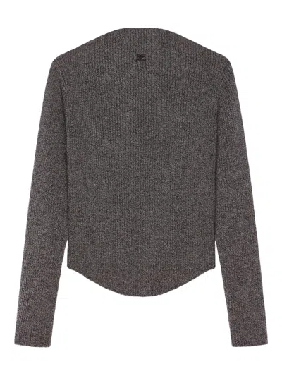 Courrèges Gray Boatneck Ribbed Wool Sweater In Gray