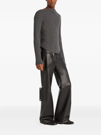 Courrèges Gray Boatneck Ribbed Wool Sweater In Gray