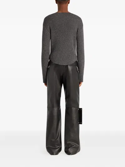 Courrèges Gray Boatneck Ribbed Wool Sweater In Gray