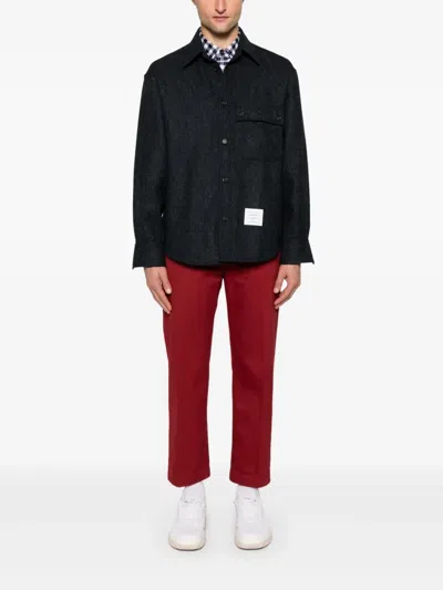 Thom Browne Oversized Shirt With Double Needle In Tweed In Black
