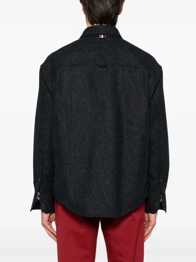 Thom Browne Oversized Shirt With Double Needle In Tweed In Black