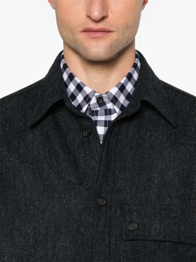 Thom Browne Oversized Shirt With Double Needle In Tweed In Black