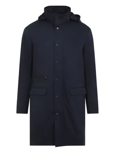 Kiton Polyester Coat With Standing Collar And Hidden Hood In Black