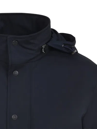 Kiton Polyester Coat With Standing Collar And Hidden Hood In Black