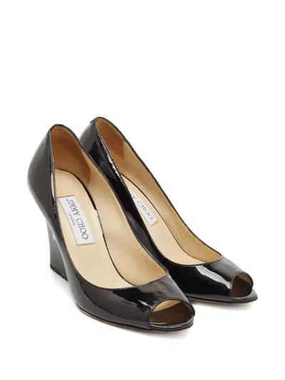 Pre-owned Jimmy Choo 2014 85mm Baxen Patent Leather Wedged Pumps