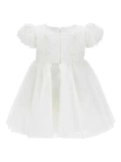 Monnalisa Puff-sleeved Dress In White