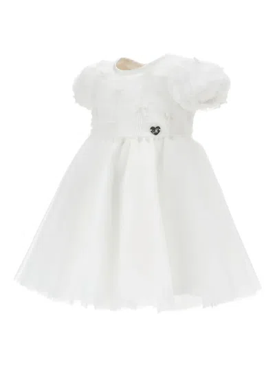 Monnalisa Puff-sleeved Dress In White