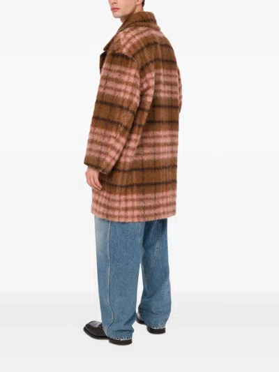 Moschino Double-breasted Plaid Coat Notched Lapels In Brown