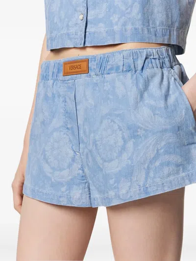 Versace Barocco Jacquard Chambray Boxer Shorts In Blue