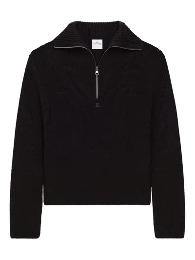Courrèges Crewneck Wool Sweater V-neck In Black
