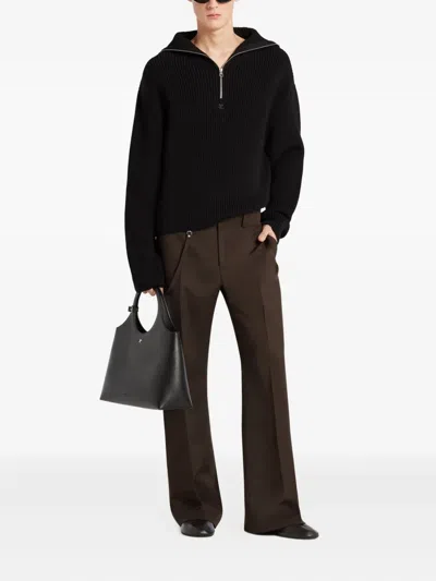 Courrèges Crewneck Wool Sweater V-neck In Black